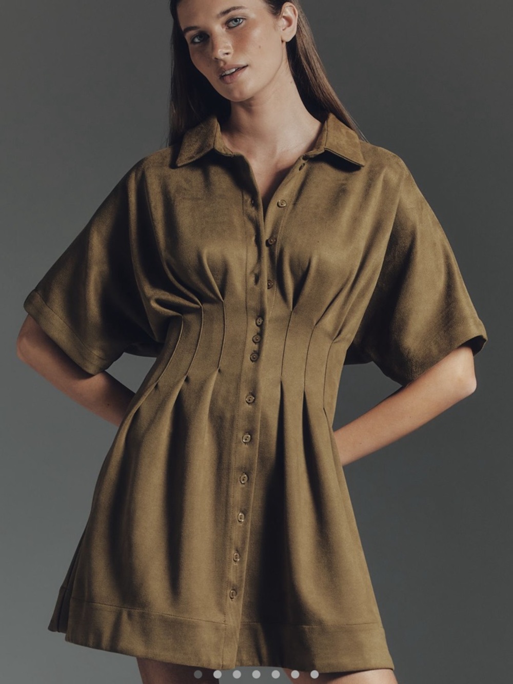 The Tobie Vegan-Suede Mini Shirt Dress | Exquise @ Anthropologie